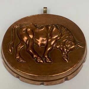 Vintage Tin Lined Copper Mold of a Bull wall Decor